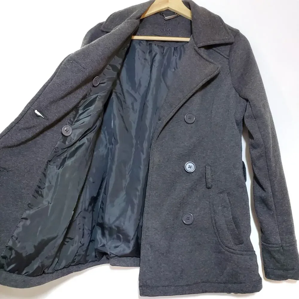 J2 by Jou Jou | Soft Sweatshirt-like Button Front Peacoat with Pockets - Picture 2 of 6